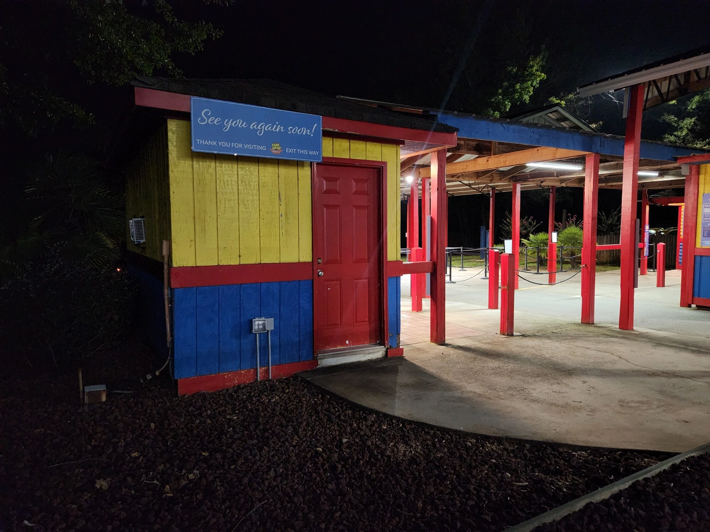 A sign visible near the exit of the park, reading &ldquo;See you again soon!&rdquo;
